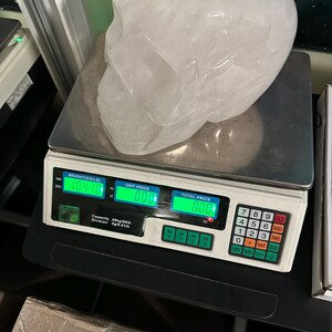 23 LB. Clear Quartz Skull Carving, Life Size, Expertly Hand-Carved Statement Piece
