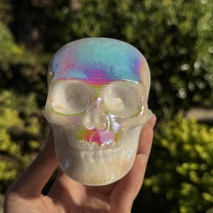 Aura Quartz Skull, Crystal Skull, Quartz Crystal, Home Decor, Rainbow Coated Crystal Carving