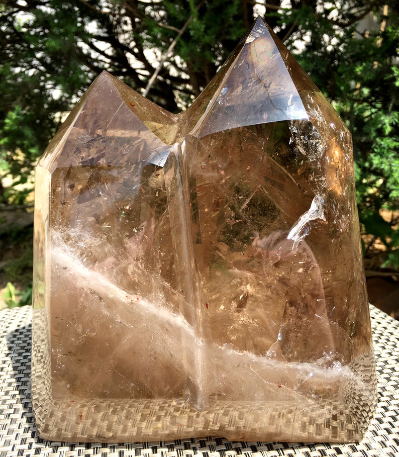 Rare Double Point Clear Rainbow Smoky Crystal Quartz Point/Clear Crystal Tower Meditation Stone/Healing Stone/Chakra