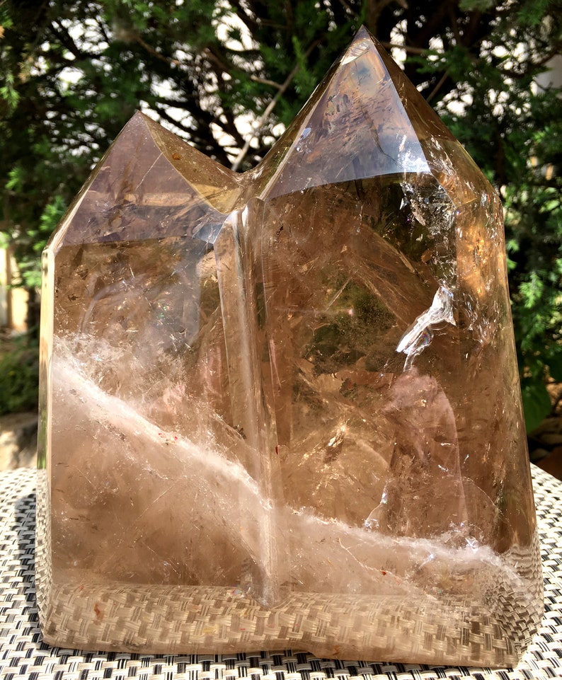 Rare Double Point Clear Rainbow Smoky Crystal Quartz Point/Clear Crystal Tower Meditation Stone/Healing Stone/Chakra