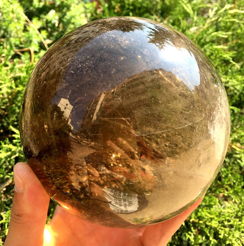 Large Clear Rainbow Smoky Crystal Quartz Sphere/Rainbow Crystal Ball/Rare Quartz/Meditation