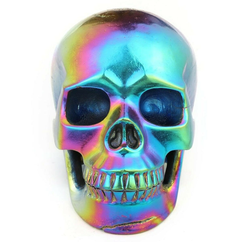 Rainbow Mystic Crystal Skull 5 In 2.8 Lbs Realistic Hand Carved Aura Titanium