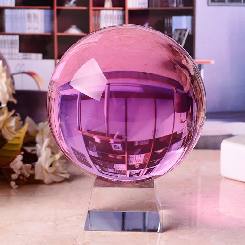 Crystal ball, pink crystal ball glass gaze crystal ball divination healing series, visual impact love ball