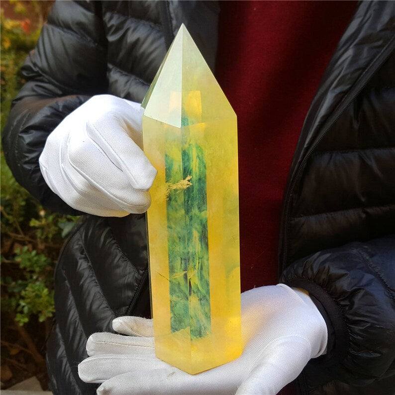 Lemon Smelt Yellow Crystal Quartz Point Obelisk/Clear Smelt Quartz Healing Stone/Reiki