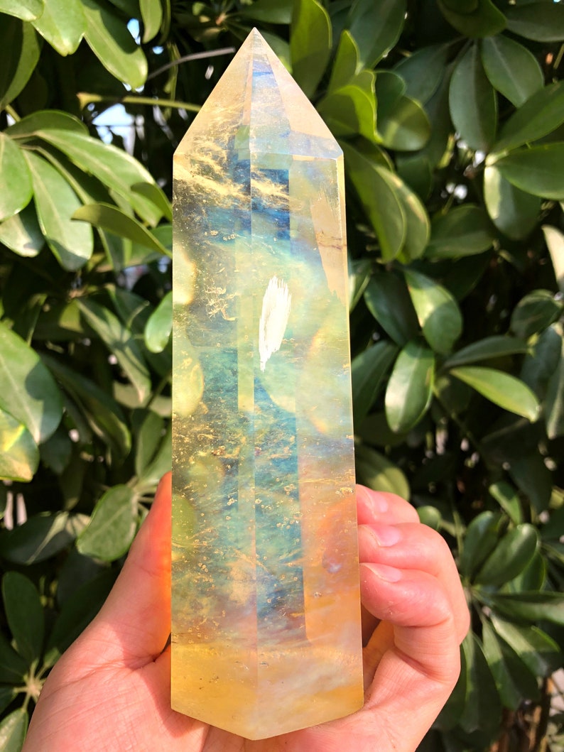 Clear Smelt yellow quartz point/Clear Smelt quartz Meditation Stone/Healing Stone/Reiki/Chakra