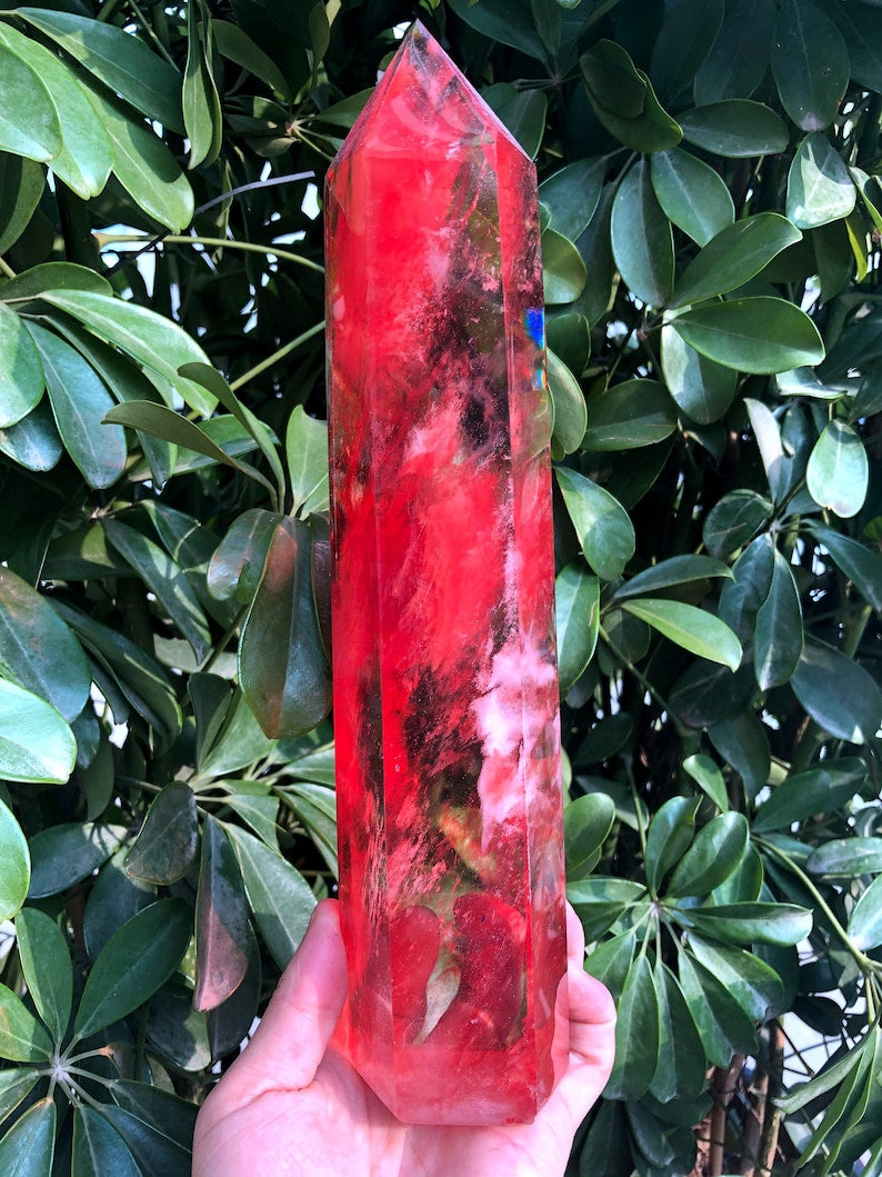 Red Smelt Red quartz point/Red Smelt quartz Tower/Meditation Stone/Healing Stone
