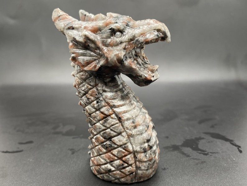 6" Natural Yooperlite Carved Dragon,Quartz Crystal Carved ,Crystal Dragon Head ,Yooperlite Dragon