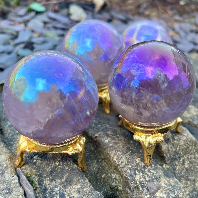 Amethyst Aura Sphere Crystal Ball Home Decor Stone Ornament