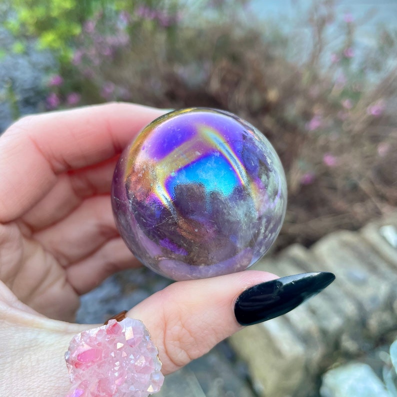 Amethyst Aura Sphere Crystal Ball Home Decor Stone Ornament