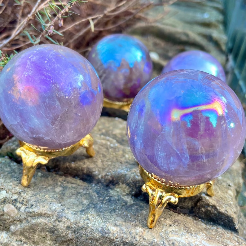 Amethyst Aura Sphere Crystal Ball Home Decor Stone Ornament