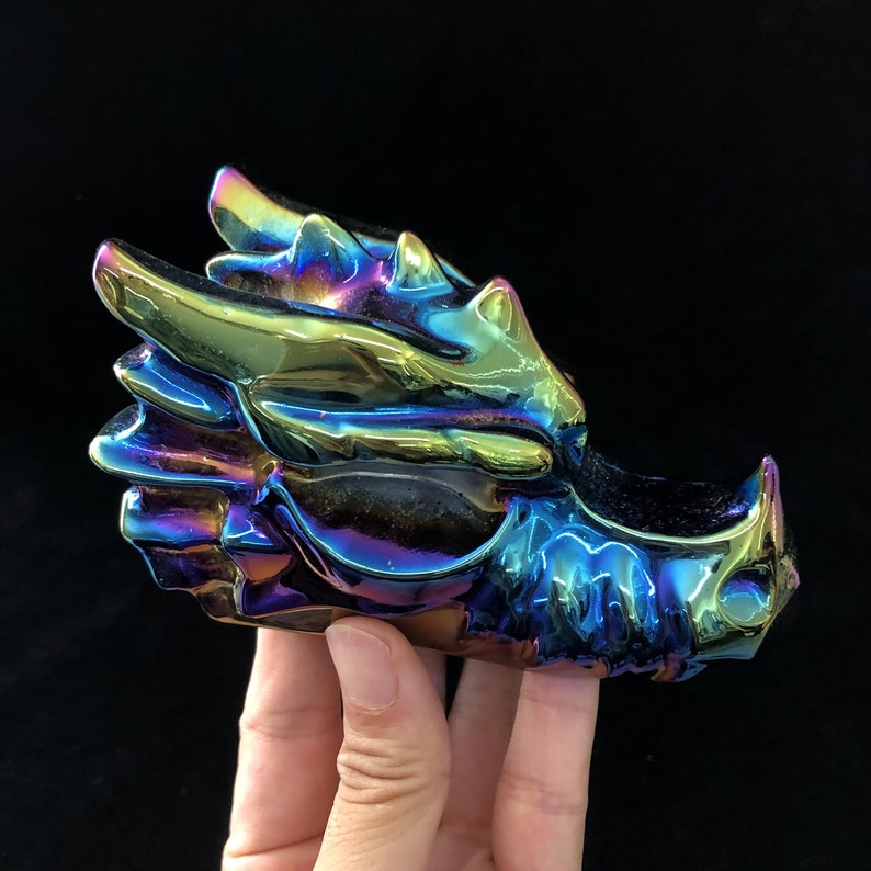 Rainbow Titanium Aura Dragon Skull,Quartz Crystal Dragon,Crystal Sculpture,Collection,Crystal Gift