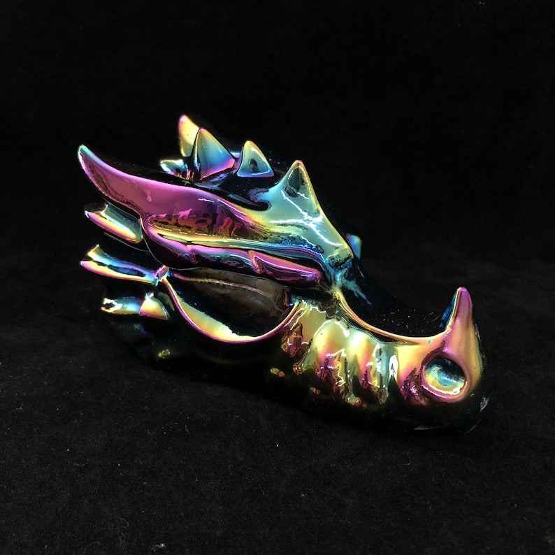 Rainbow Titanium Aura Dragon Skull,Quartz Crystal Dragon,Crystal Sculpture,Collection,Crystal Gift