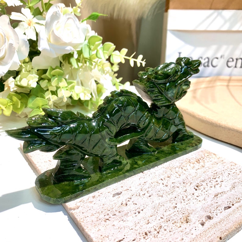 Green Jade Dragon Carvings, Hand Carved Crystal DragonHome Decor, Holiday Gifts, Christmas Gifts