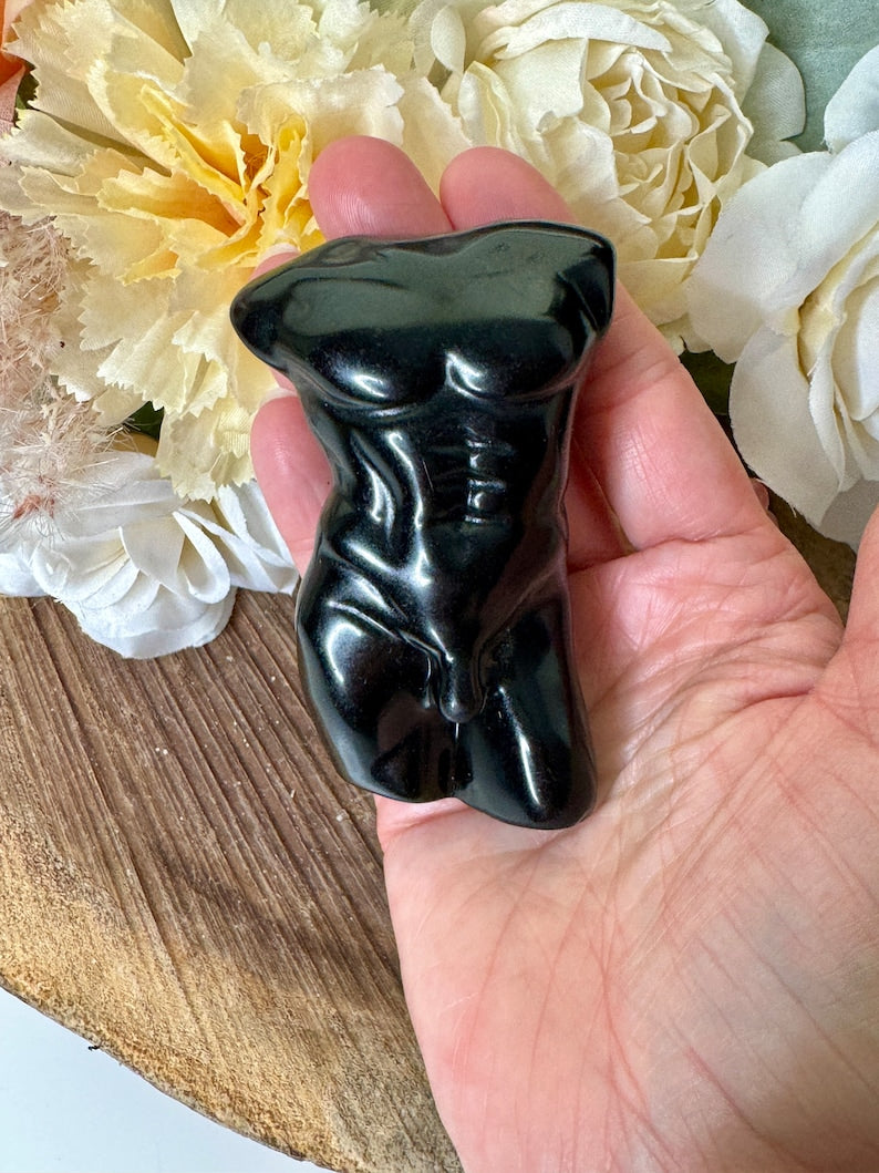 Obsidian Male Body Carving Crystal Man Torso Carving, Obsidian Male Body Carving, Man Body