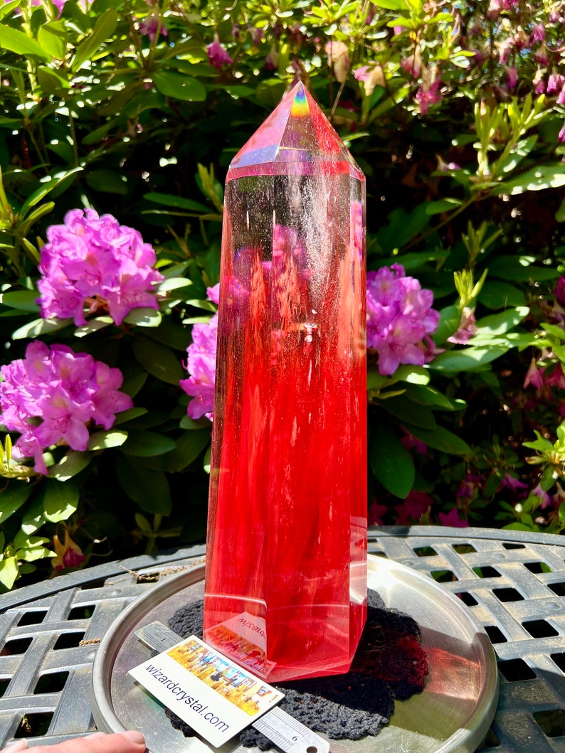 14” Quartz Clear Red Artisan glass quartz wand Tower huge point large smelting stone