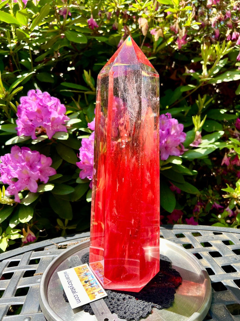 14” Quartz Clear Red Artisan glass quartz wand Tower huge point large smelting stone