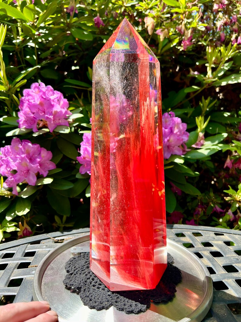 14” Quartz Clear Red Artisan glass quartz wand Tower huge point large smelting stone