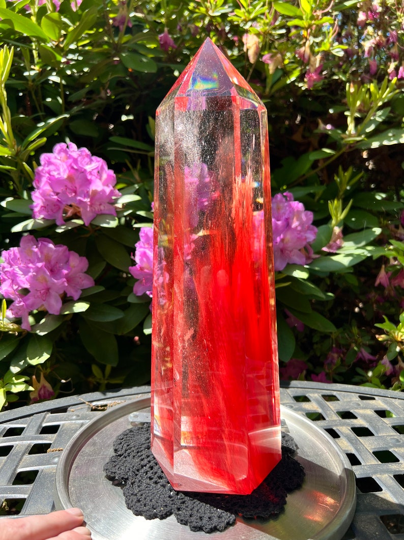 14” Quartz Clear Red Artisan glass quartz wand Tower huge point large smelting stone