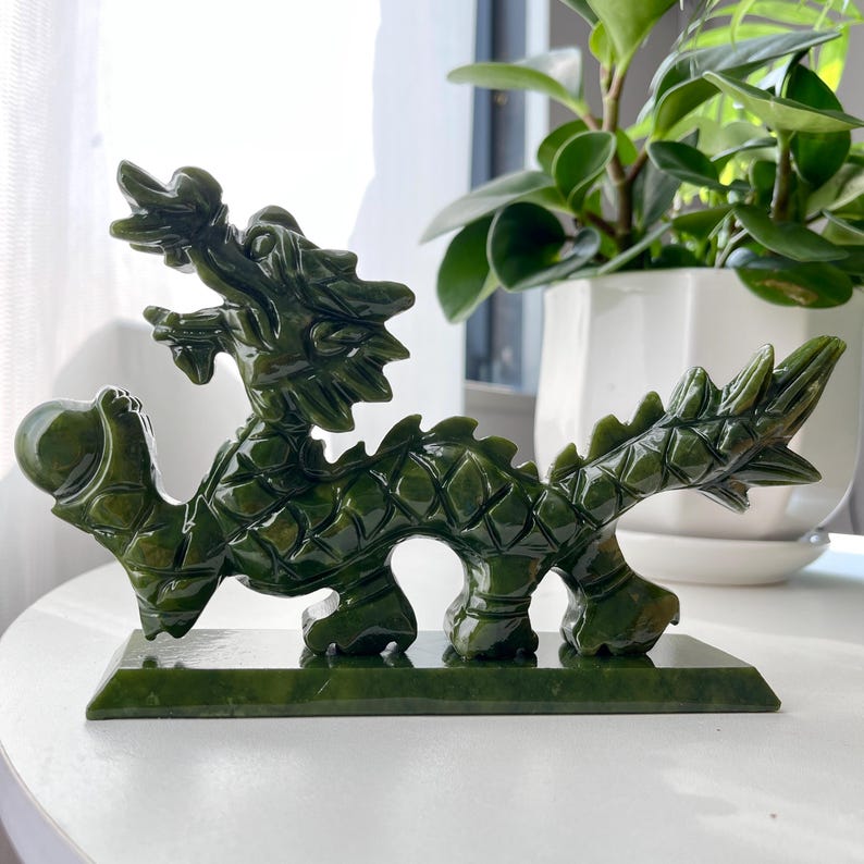Green Jade Dragon Carvings, Hand Carved Crystal DragonHome Decor, Holiday Gifts, Christmas Gifts