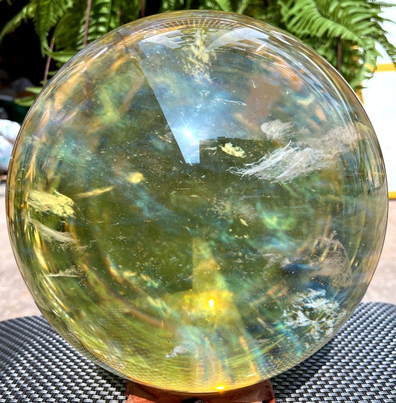 Clear Smelt yellow quartz Sphere/Special gift/Meditation Stone/Healing Stone