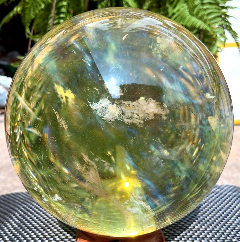 Clear Smelt yellow quartz Sphere/Special gift/Meditation Stone/Healing Stone