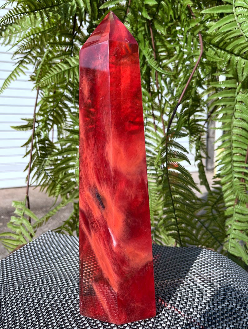 Clear Smelt Red quartz point/Clear Smelt quartz Polished Chunks/Crystal grid/Special gift/Meditation Stone
