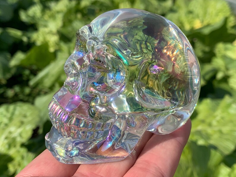 3.2''+ Color plating Clear Smelting quartz hand carved Crystal Skull crystal gifts 1pc