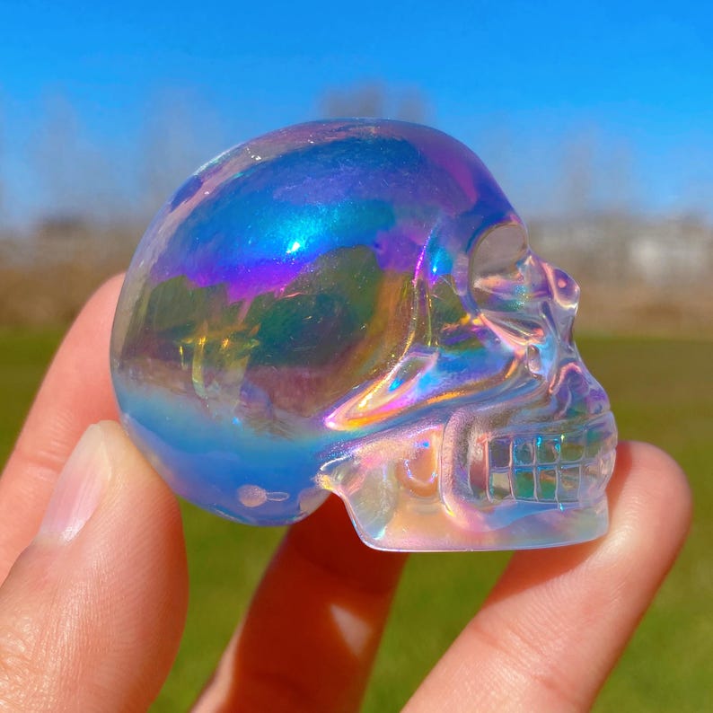 2" Rainbow Aura K9 Skull,Hand Carved Crystal Skull,Crystal healing,Cranio,SchÄdel,Craneo,Home Decoration
