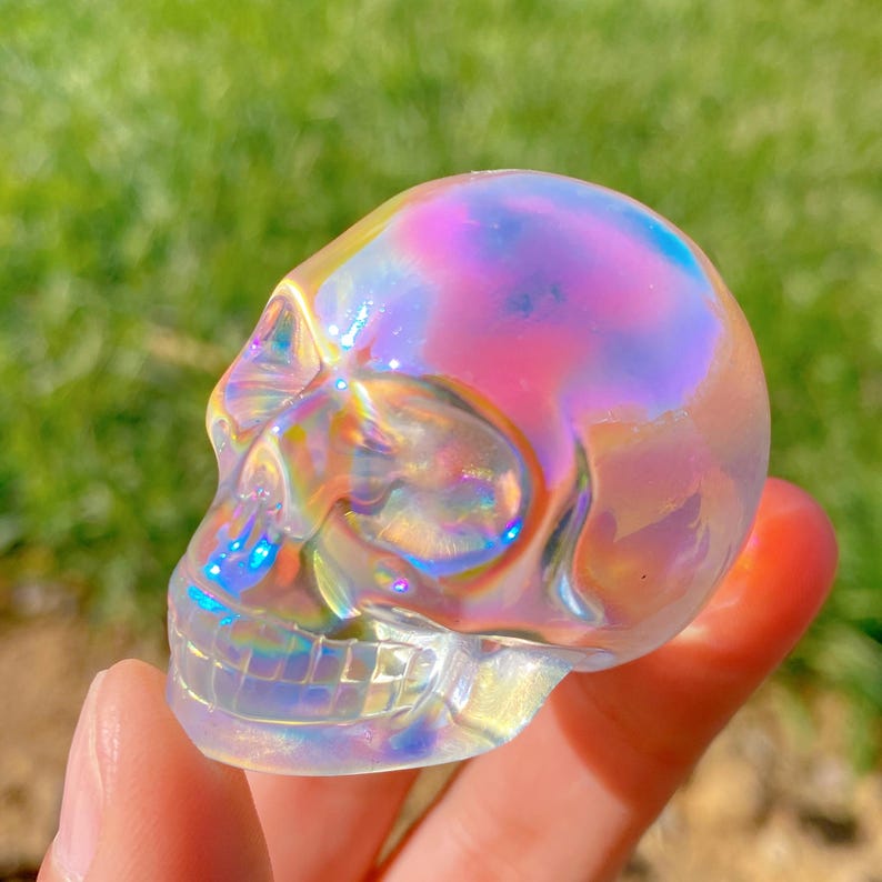 2" Rainbow Aura K9 Skull,Hand Carved Crystal Skull,Crystal healing,Cranio,SchÄdel,Craneo,Home Decoration