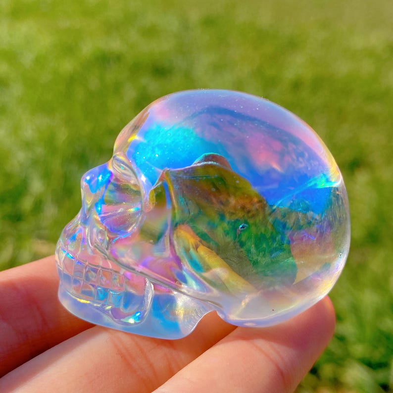 2" Rainbow Aura K9 Skull,Hand Carved Crystal Skull,Crystal healing,Cranio,SchÄdel,Craneo,Home Decoration