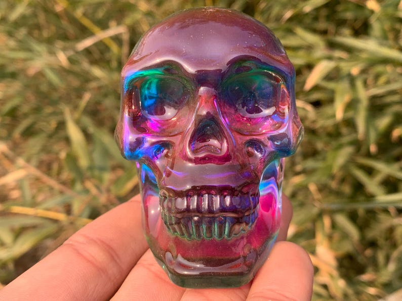 3.2" Color plating Smelting quartz,quartz crystal,hand carved,Crystal skull specimen,Smelting skull