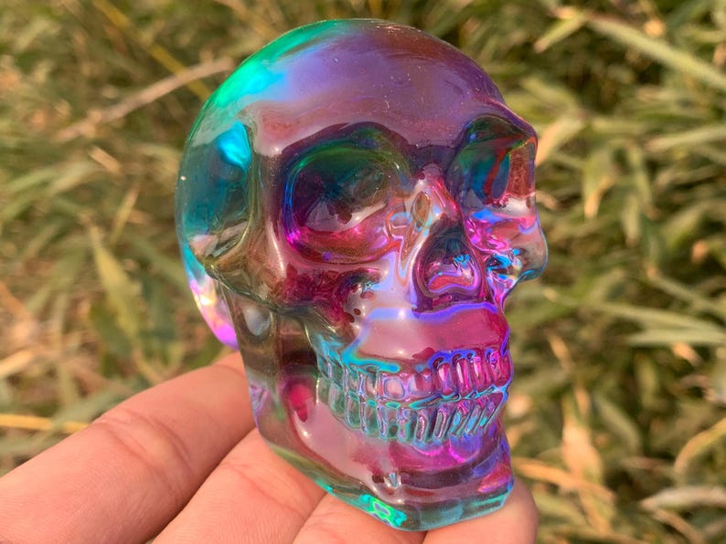 3.2" Color plating Smelting quartz,quartz crystal,hand carved,Crystal skull specimen,Smelting skull