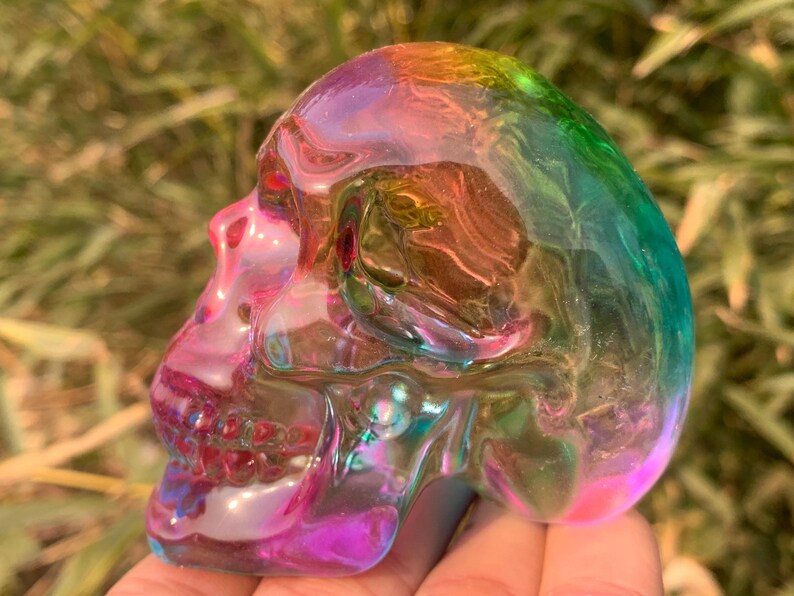 3.2" Color plating Smelting quartz,quartz crystal,hand carved,Crystal skull specimen,Smelting skull