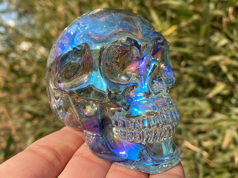 3.2" Color plating Clear Smelting quartz,quartz crystal,hand carved,Crystal skull specimen,Smelting skull,Home Decoration