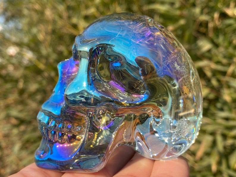 3.2" Color plating Clear Smelting quartz,quartz crystal,hand carved,Crystal skull specimen,Smelting skull,Home Decoration