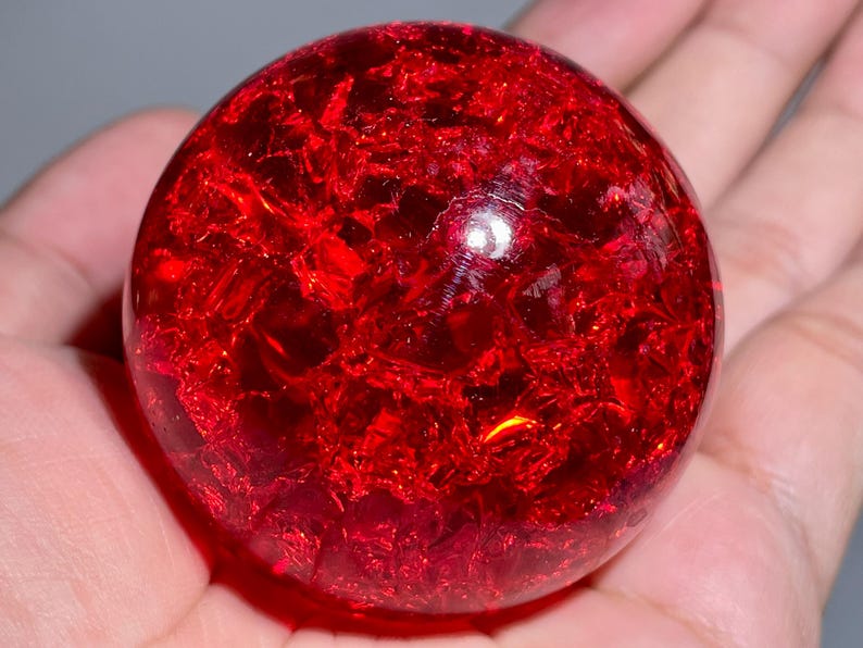 1.9'' Red Ball Aura Crackle glass Sphere,crystal Magical ball,Explode glass ball, Aura Crystal Glass Ball