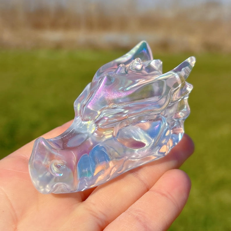 Titanium Rainbow Quartz Dragon Skull,Quartz Crystal Skull,Crystal Gifts,Home Decoration