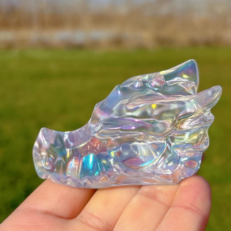 Titanium Rainbow Quartz Dragon Skull,Quartz Crystal Skull,Crystal Gifts,Home Decoration
