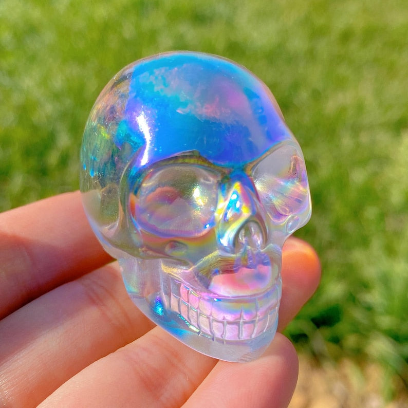 2" Rainbow Aura K9 Skull,Hand Carved Crystal Skull,Crystal healing,Cranio,SchÄdel,Craneo,Home Decoration