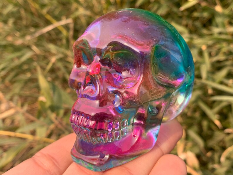 3.2" Color plating Smelting quartz,quartz crystal,hand carved,Crystal skull specimen,Smelting skull