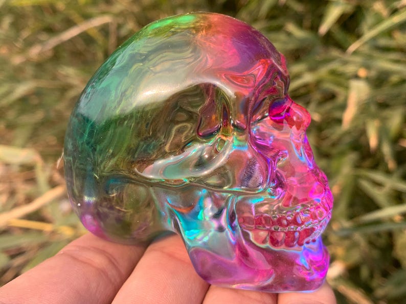 3.2" Color plating Smelting quartz,quartz crystal,hand carved,Crystal skull specimen,Smelting skull
