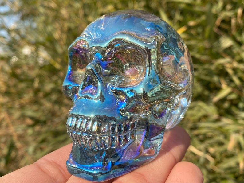 3.2" Color plating Clear Smelting quartz,quartz crystal,hand carved,Crystal skull specimen,Smelting skull,Home Decoration
