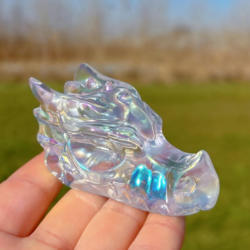 Titanium Rainbow Quartz Dragon Skull,Quartz Crystal Skull,Crystal Gifts,Home Decoration
