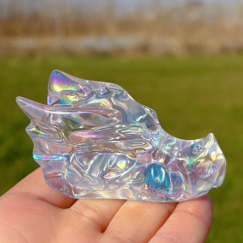 Titanium Rainbow Quartz Dragon Skull,Quartz Crystal Skull,Crystal Gifts,Home Decoration