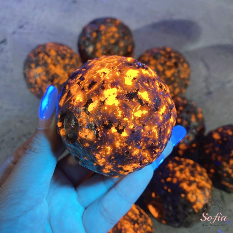 Yooperlite Moon Sphere, UV Reactive Crystal Sphere Ball, Yooperlite Sphere