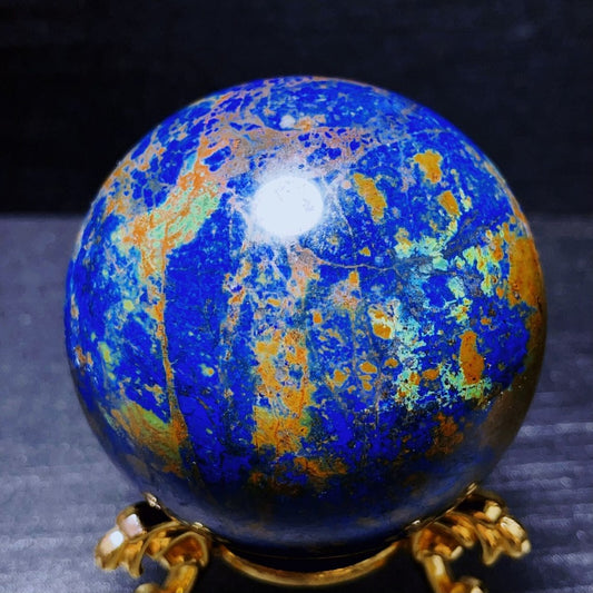 Boule de cristal d'agate bleu doré Phoenix polie naturelle de 597 g pour la guérison