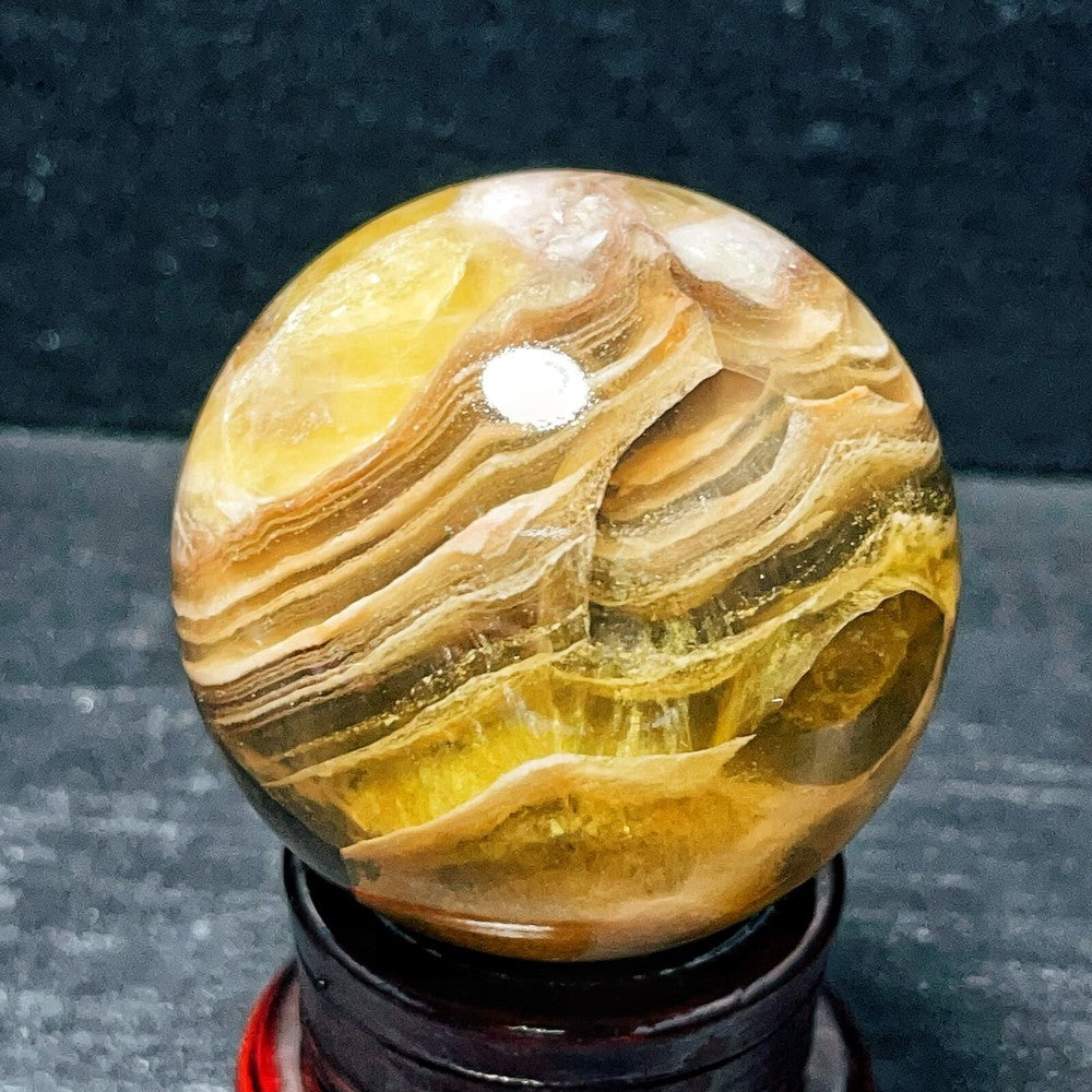 345G Natural Polished Yellow Fluorite Sphere Ball Crystal Healing