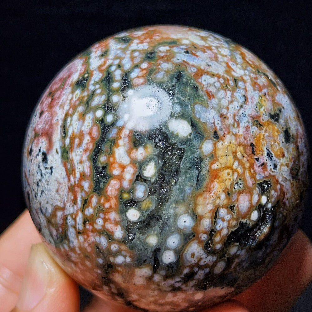 345G Natural Polished Orbicular Ocean Jasper Sphere Crystal Healing