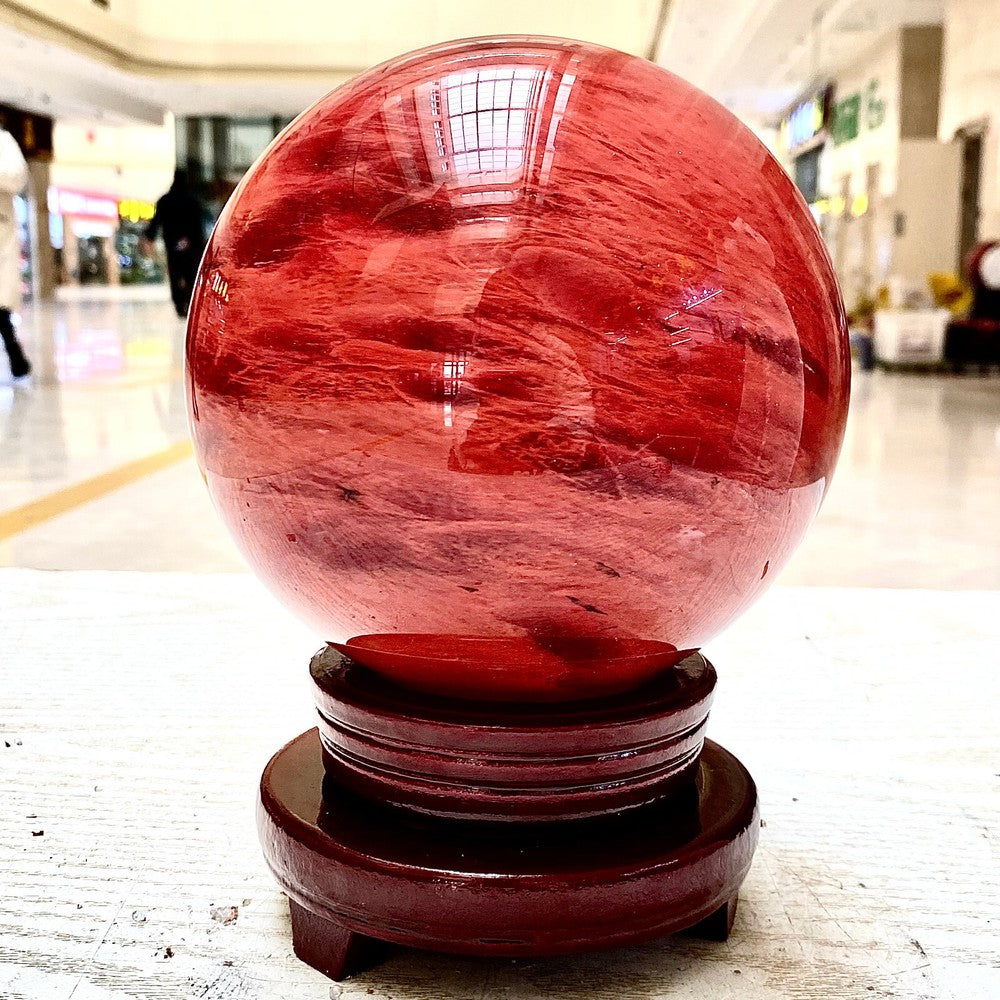 7.81LB Red Melting Stone Quartz Crystal Sphere Ball Healing Reiki Décor