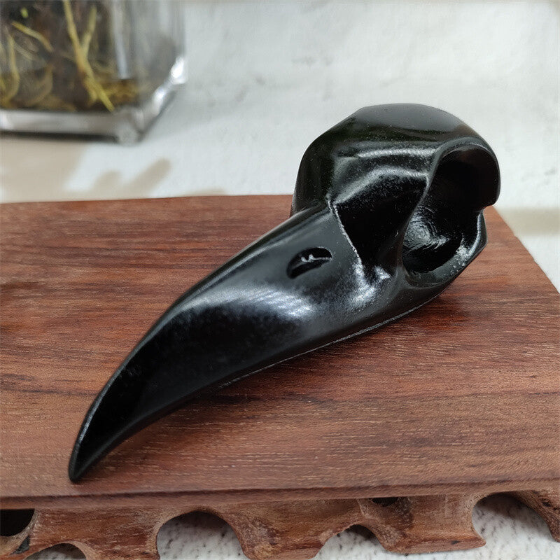 3.6" Natural Obsidian Carved Crow Skull Crystal Raven Crystal Skull Figurines